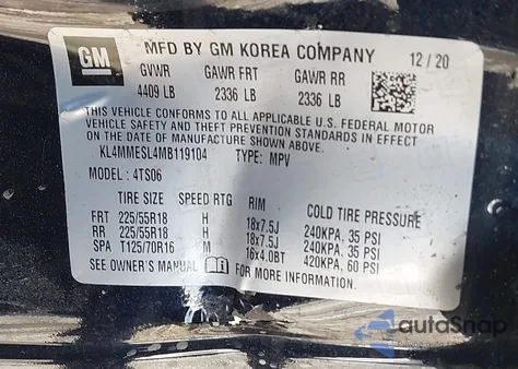 2021 Buick Encore Gx Awd Select z USA, uszkodzony, nr VIN KL4MMESL4MB119104